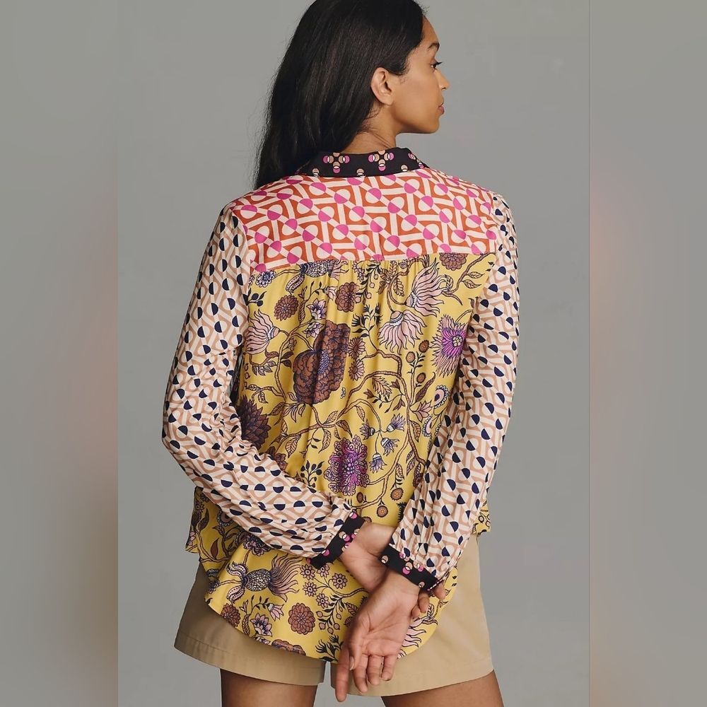 Anthropologie Maeve The Paz Floral and Geometric Button Down Shirt EUC SIZE XL - Picture 2 of 6